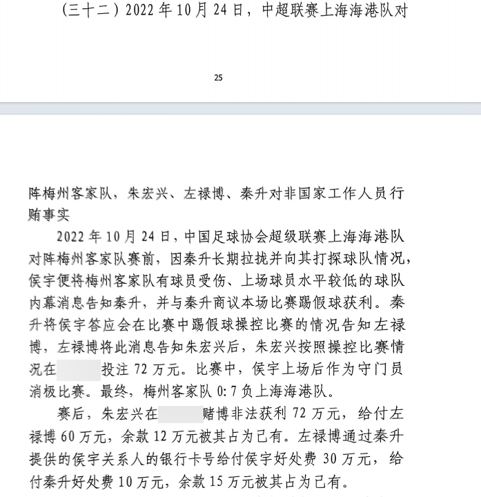 網(wǎng)傳判決書(shū)：梅州0-7海港，梅州守門(mén)員侯宇收30萬(wàn)好處費消極比賽