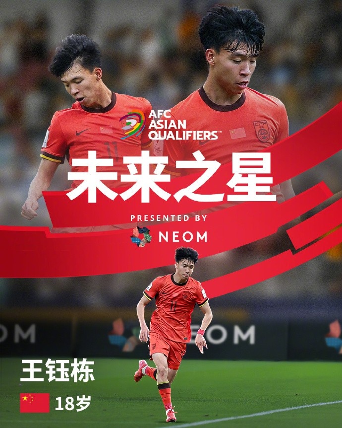 亞洲杯官方社媒發(fā)布王鈺棟個(gè)人海報：青年軍的旗幟，飄揚在前哨